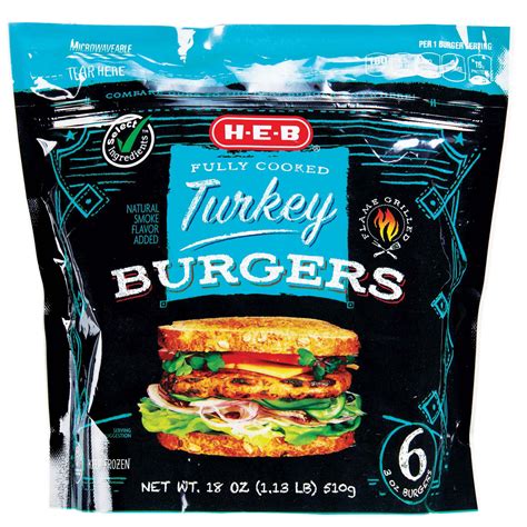 H E B Fully Cooked Frozen Turkey Burgers Shop Turkey At H E B