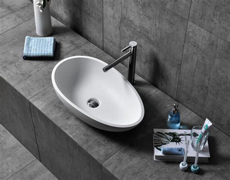 Lavabo Sobre Encimera Twa De Resina Mineral Solid Surface Blanco O