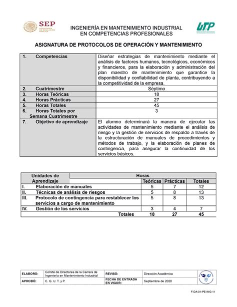 3 Protocolos de Operación y Mantenimiento INGENIERÍA EN