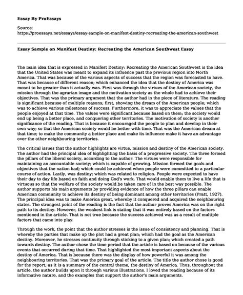 📌 Essay Sample On Manifest Destiny Recreating The American Southwest Free Essay Term Paper