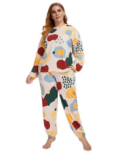 Plus Size Pajamas For Women 2 Piece Pajama Set Long Sleeve Top And