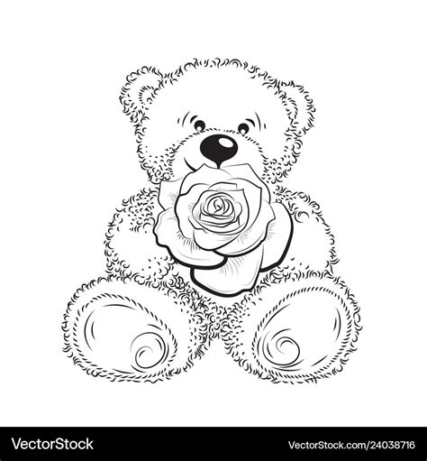 Drawing Teddy Bear With Flower Royalty Free Vector Image