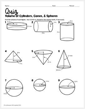 Volume Of Cylinders Cones And Spheres Quiz By Lisa Davenport Tpt