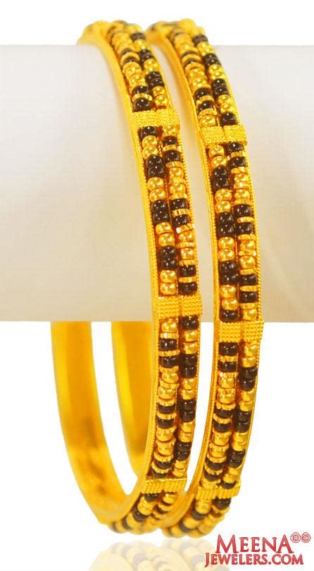 22k Gold Black Beads Bangles 2PC Bago26398 Bangles Gold Bangles