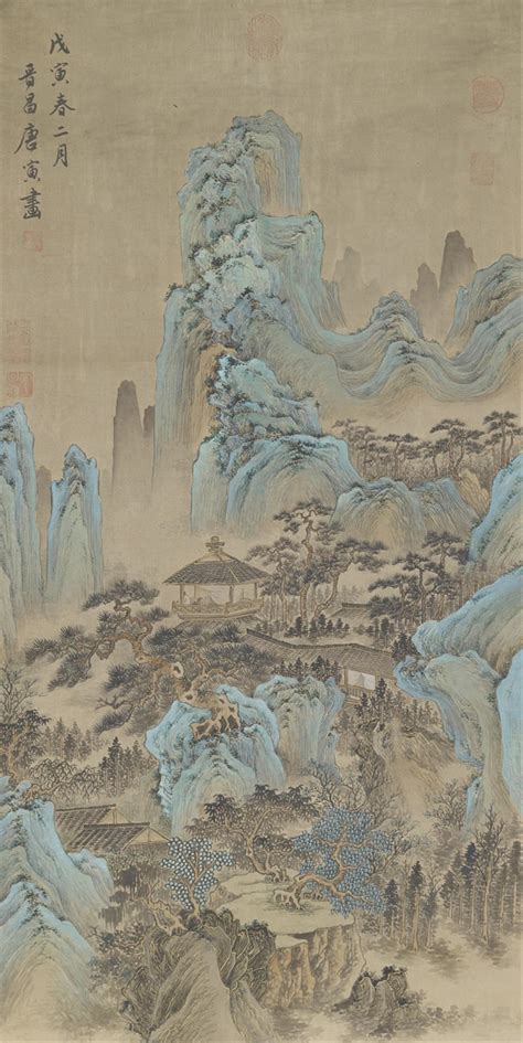 A Mountainipos Landscape With A Hermit Hanging Scroll Ink Colours