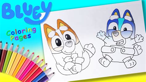 Bluey And Bingo Drawn As Babies In Coloring Book Style Summer Coloring ...