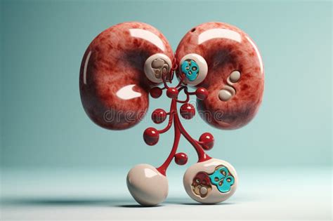 Kidneys Cute Cartoon Healthy Human Anatomy Internal Organ Character