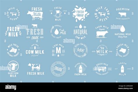 Dairy And Milk Products Labels Emblems And Logos Milk Logo Set With