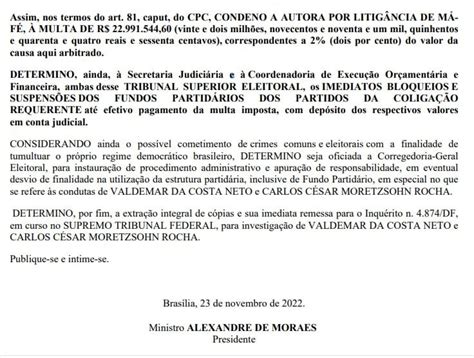 Moraes Indefere Ação Do Pl E Multa O Partido Em R 22 Milhões Pensar