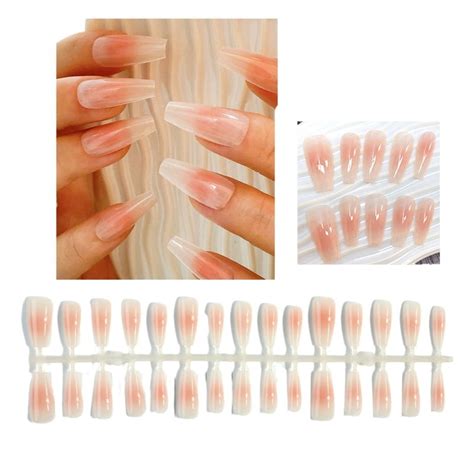 Milue 30pieces Gradient Long Ballet Fake Nails French Style Nails