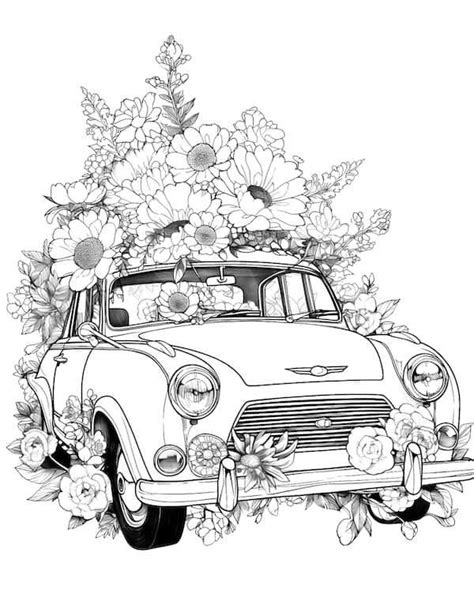 An Old Car With Flowers On The Hood