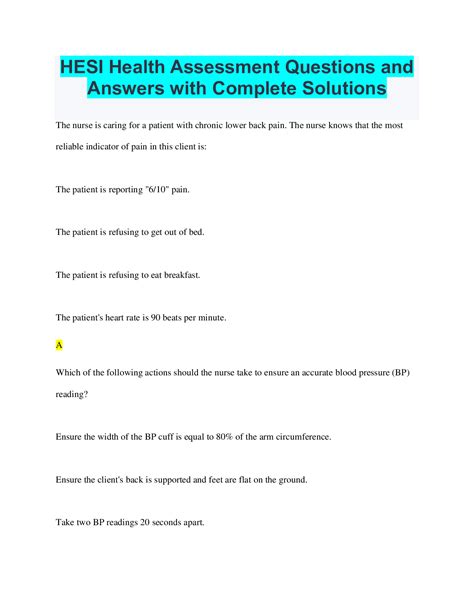 Hesi Health Assessment Questions And Answers With Complete Solutions