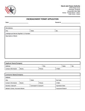 Fillable Online Encroachment Permit March Joint Powers Authority Fax