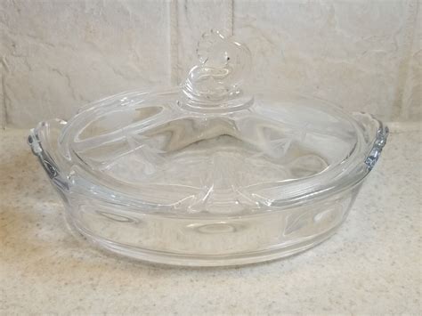 Heisey Glass 1930 S Empress Etched Covered Lemon Dish Dolphin Finial Excellent