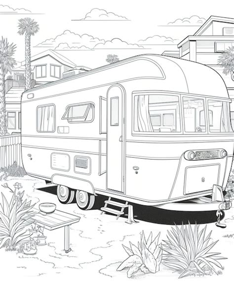 Premium Vector | Coloring book page for kids people that live in a trailer park