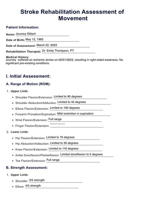 Stroke Rehabilitation Assessment Of Movement And Example Free Pdf Download