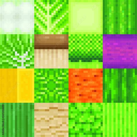 Textures Tiles Green Leaves And Grass Pixel Art Style Abstract