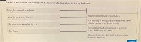 Solved Match The Terms In The Left Column With Their Chegg