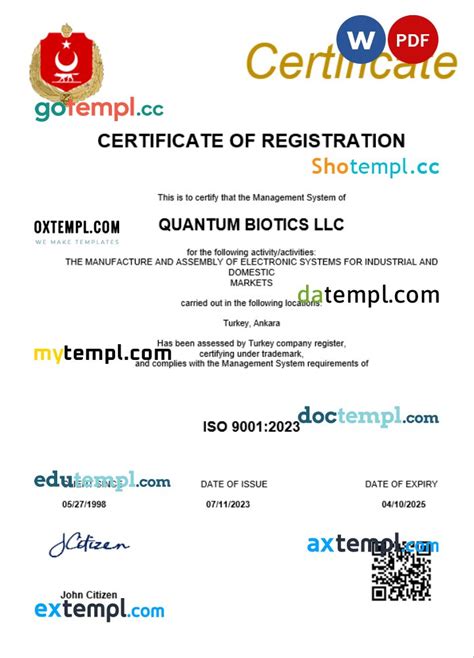 Turkey Business Registration Certificate Word And Pdf Template Gotempl