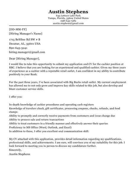 Cover Letter Examples For Cashier