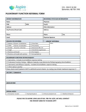 Fillable Online PULMONARY FUNCTION TESTING REFERRAL FORM Fax Email