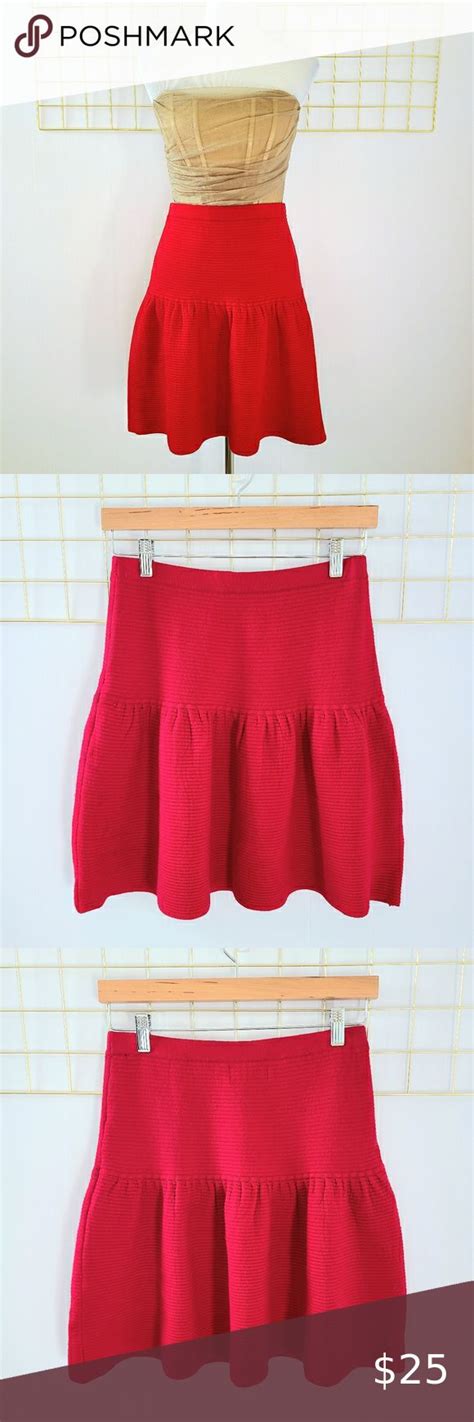 Cynthia Rowley Wool Blend Ribbed Drop Waist Red Skirt Red Skirts