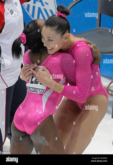 Simone Biles Left And Kyla Ross Both From The U S Hug Each Other