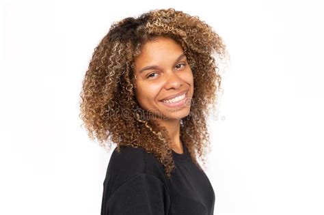 Happy African American Woman Smiling Stock Image Image Of Curly