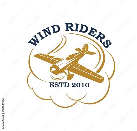 Wind Riders Symbol Flying Plane In Clouds Or Propeller Airplane Vector Icon Aviation Pilots