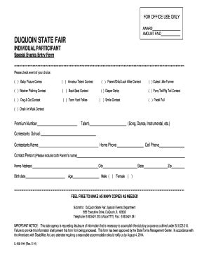 Fillable Online Agr State Il Duquoin State Fair Illinois Department