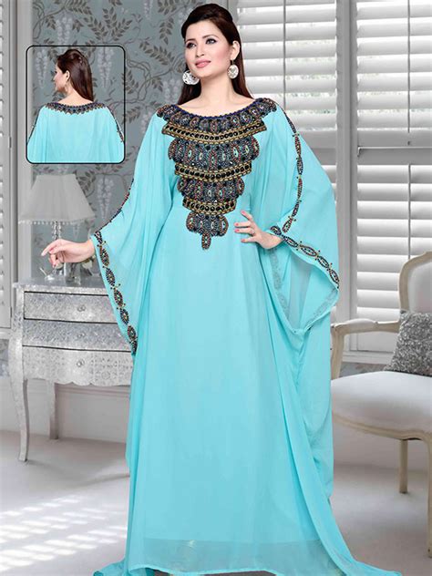 Sky Blue Embroidered Faux Georgette Farasha Zakarto