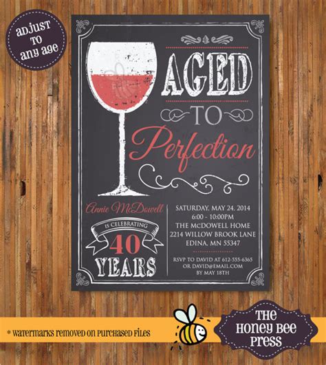 Wine Birthday Invitation Aged To Perfection Chalk Board Etsy Wine