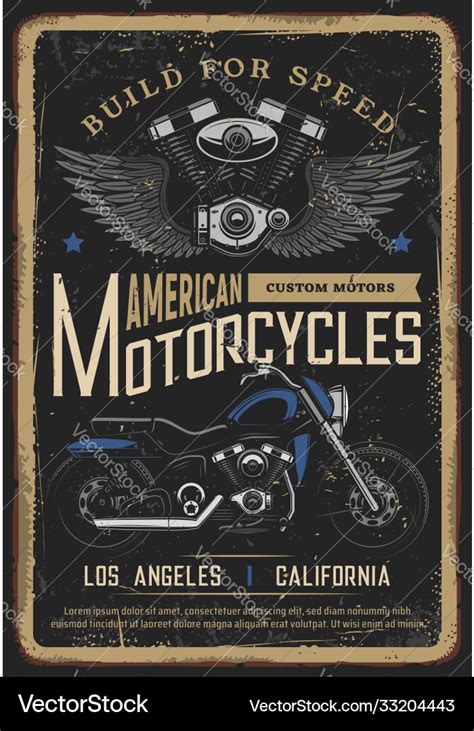 Motorcycle poster vintage biker moto chopper bike Vector Image