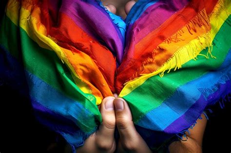 Premium Ai Image Hands Closeup Holding A Rainbow Flag Lgbt Love Concept