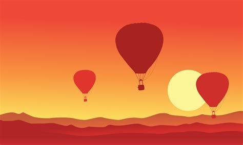 Premium Vector Silhouette Of Hot Air Balloon On The Sunset