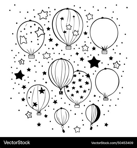 Doodle Kids Decoration Star Birthday Balloons Vector Image