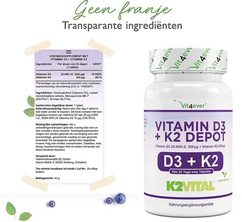 Vitamine D3 20 000 I U Vitamine K2 200 Mcg Menaquinone Mk7 Depot