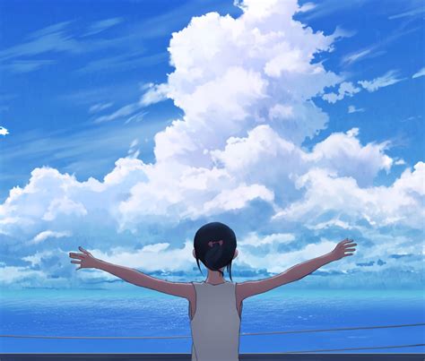 Hintergrundbilder Skt T1 Blue Sky Noise Blue 2 Anime Mädchen Wolken Wasser 1440x1226