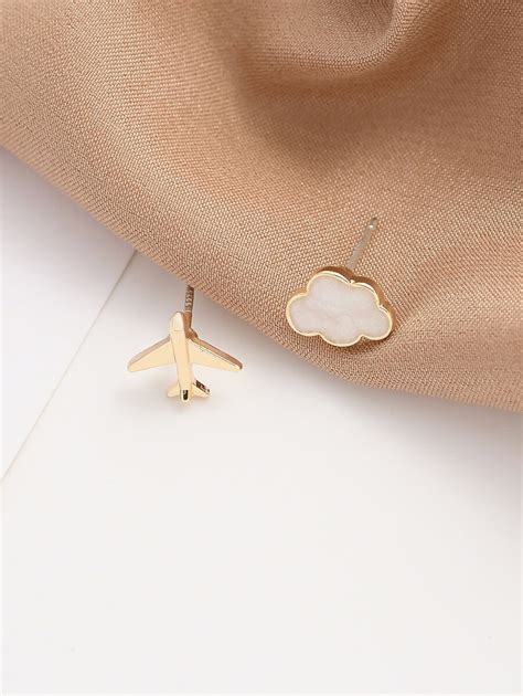 Cloud Airplane Mismatched Stud Earrings Shein Usa