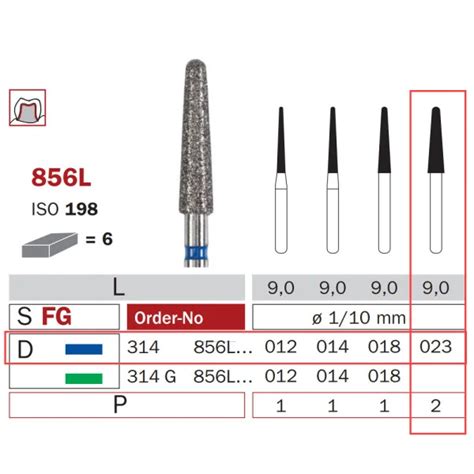 Diamond Bur Fg Medium Long Cone Round End Iso