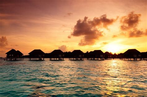 Maldives Tropics Sea Sunrises And Sunsets Sky Bungalow HD