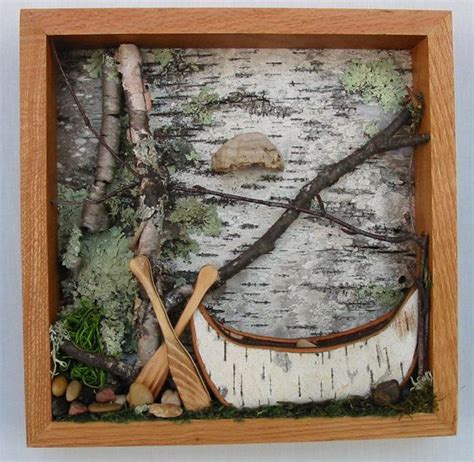 Framed Canoe Woodland Scene Birch Bark Canoe Urban Forest Etsy Tree