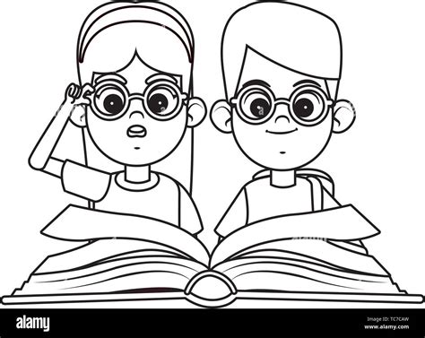 Niños leyendo un libro en blanco y negro Imagen Vector de stock Alamy