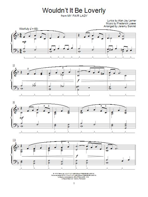 Wouldnt It Be Loverly By Frederick Loewe Sheet Music For Educational Piano At Sheet Music Direct