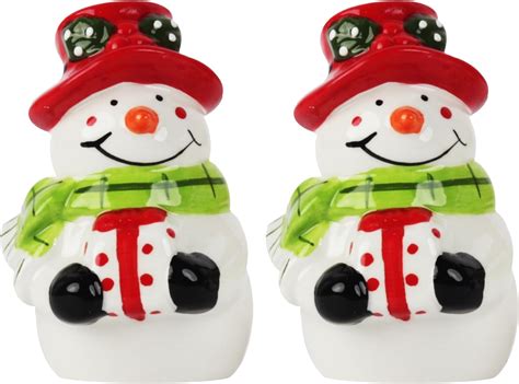 Christmas Holiday Salt And Pepper Shaker Set Snowman With Presents