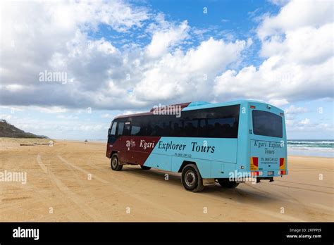 Fraser Island K Gari Explorer Tour Bus Driving Along Mile Beach