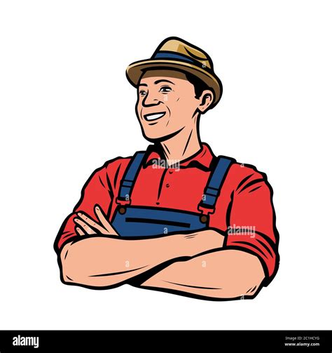 Happy Farmer In Hat Agriculture Farming Retro Vector Illustration