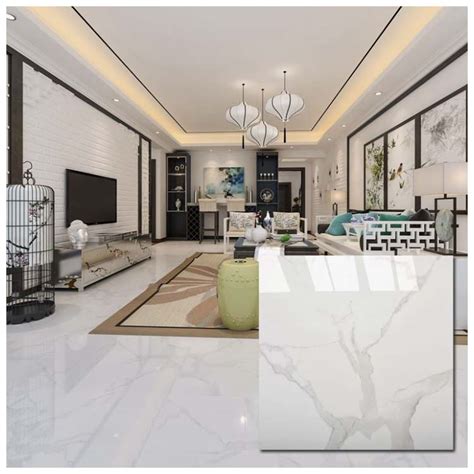 White Polished Ceramic Floor Tiles Size X Mm Model Hyh