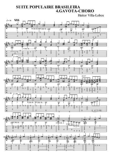 タブ譜付き楽譜 エイトルヴィラロボス ブラジル民謡組曲 4 ガボットショーロ Sheet music with Tab Heitor