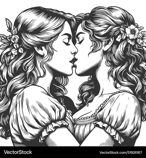 Women Lesbian And Kissing Engraving Royalty Free Vector